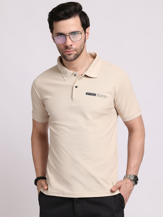 Men Beige Dry fit Polyester Classic polo collar with structured stitching T-shirt