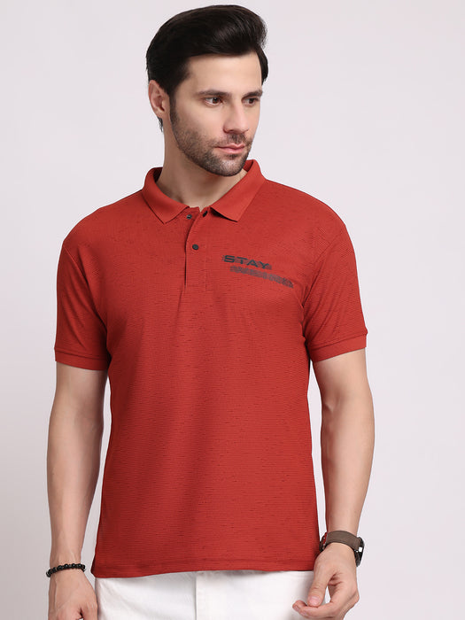 Men Orange Cotton Polyester Classic polo collar with structured stitching T-shirt