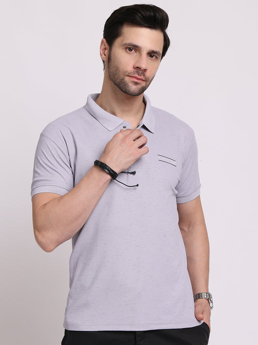 Men Purple Cotton Polyester Classic polo collar with structured stitching T-shirt