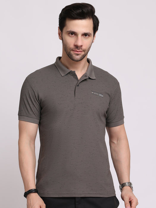 Men Grey Cotton Polyester Classic polo collar with structured stitching T-shirt