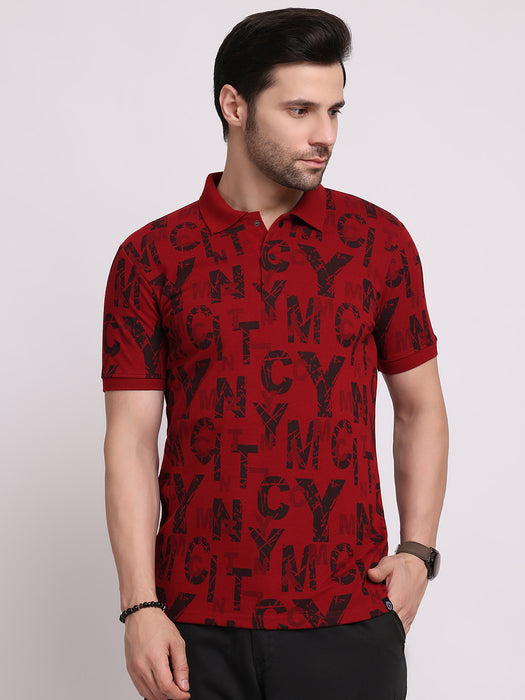 Men Maroon Cotton Polyester Polo collar T-shirt