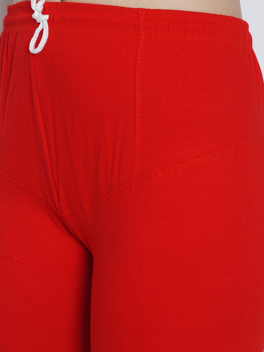 Women Red Super Combed Four way lycra Solid Belt legging