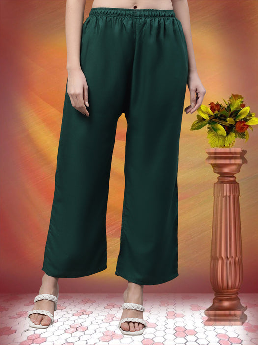 Women Green Flaired side pocket palazzo