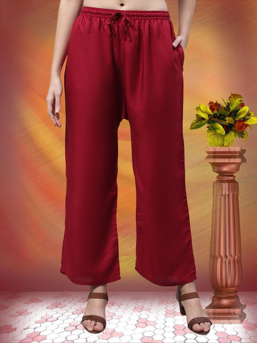 Women Maroon Flaired side pocket palazzo