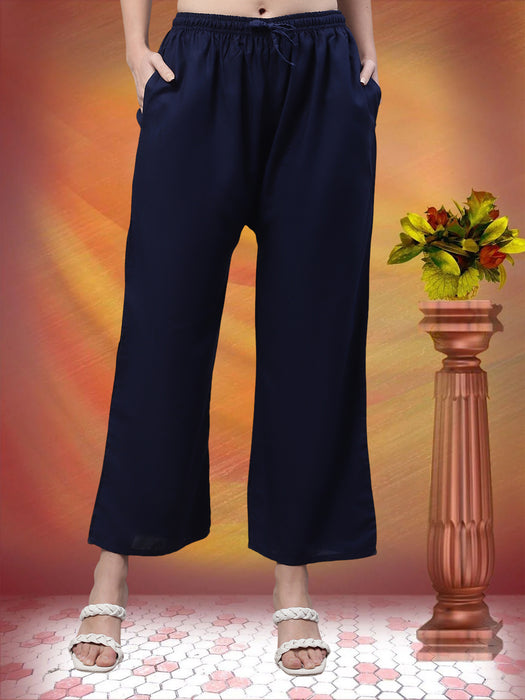 Women Navy Blue Flaired side pocket palazzo