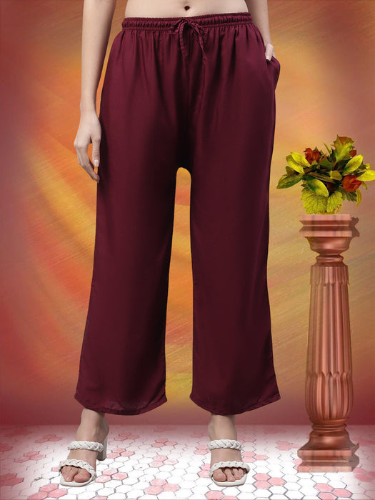 Women Wine Flaired side pocket palazzo