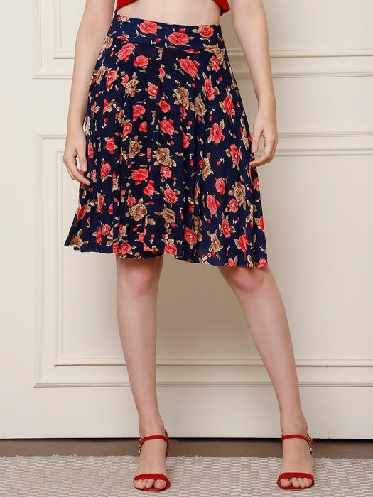 Women Multi color Polyster Lycra Flower Printed Skirt with inner short