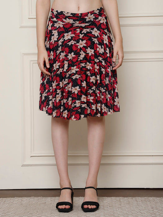 Women Multi color Polyster Lycra Full Printed Skirt with inner short