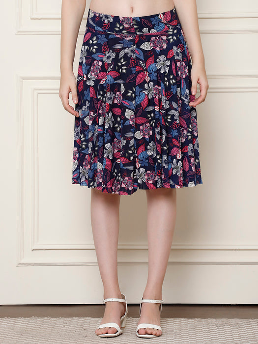 Women Multi color Polyster Lycra Leaves Printed Skirt with inner short
