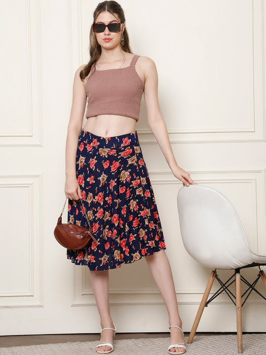 Women Multi color Polyster Lycra Flower Printed Skirt with inner short