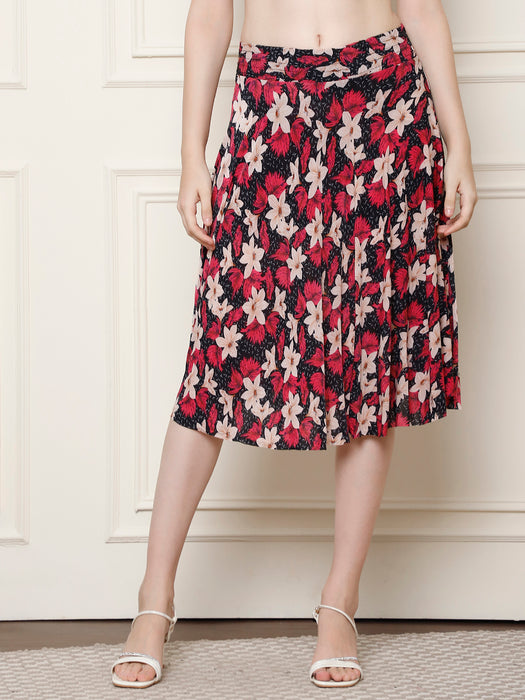 Women Multi color Polyster Lycra Full Printed Skirt with inner short