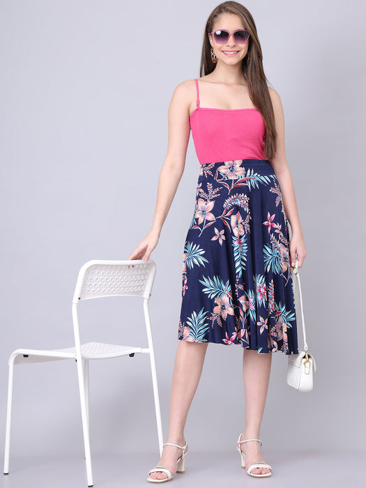Women Multi color Big Leaves Printed Skirt