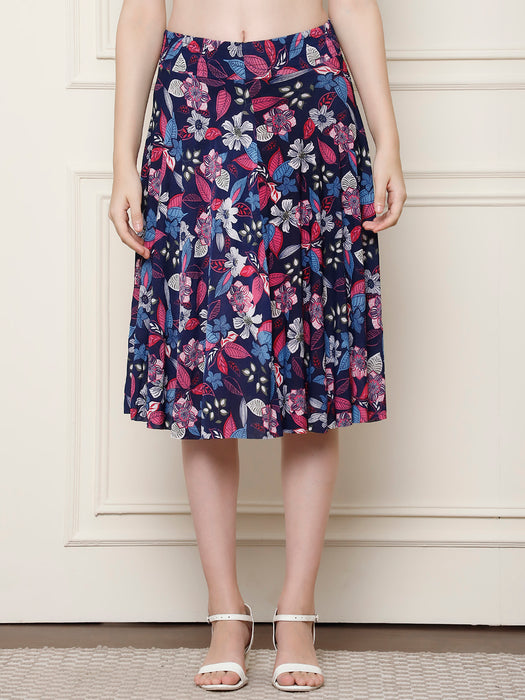Women Multi color Polyster Lycra Leaves Printed Skirt with inner short