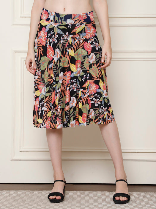 Women Multi color Polyster Lycra Abstract Printed Skirt with inner short
