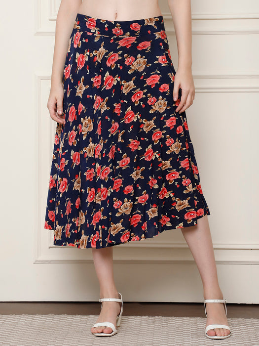 Women Multi color Polyster Lycra Flower Printed Skirt with inner short