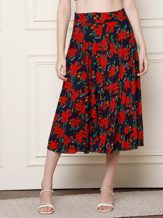 Women Multi color Polyster Lycra Floral printed Skirt with inner short