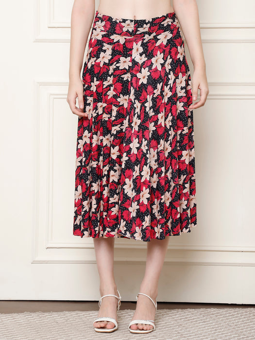 Women Multi color Polyster Lycra Full Printed Skirt with inner short