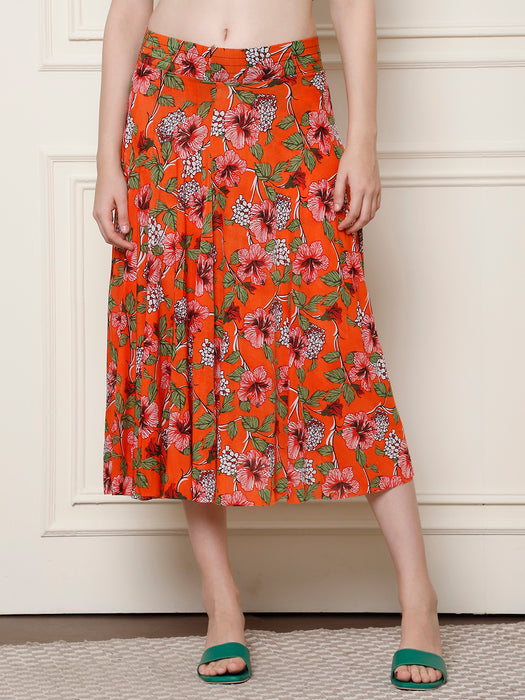 Women Multi color Polyster Lycra flower Printed Skirt with inner short