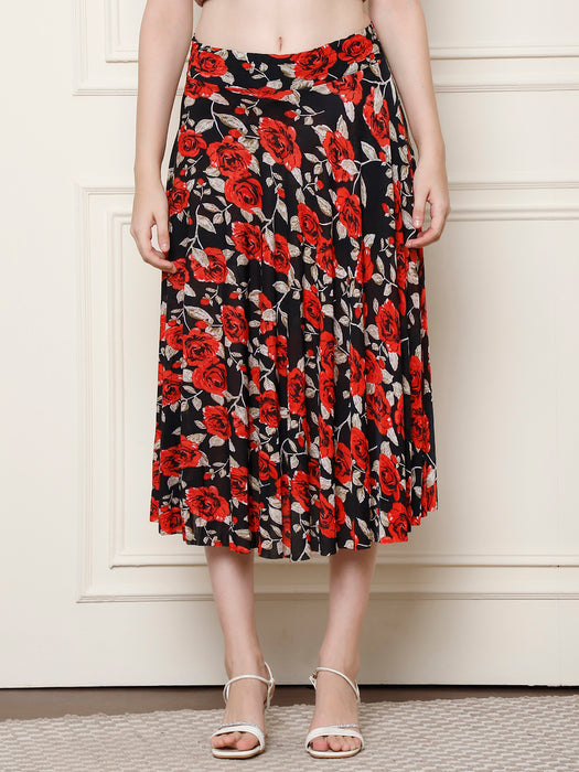 Women Multi color Polyster Lycra Floral Printed Skirt with inner short