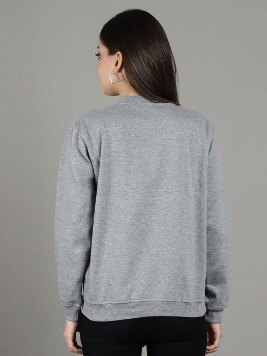 Women Grey Round Neck Full Sleeve Smile Print Sweatshirt