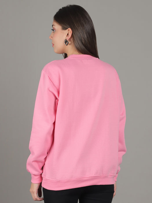 Women Pink Round Neck Full Sleeve Smile Print Sweatshirt