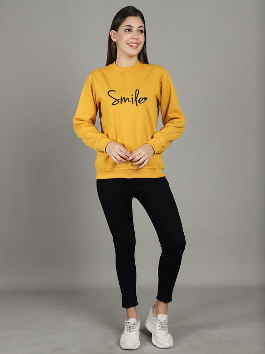 Women Magenta Round Neck Full Sleeve Smile Print Sweatshirt