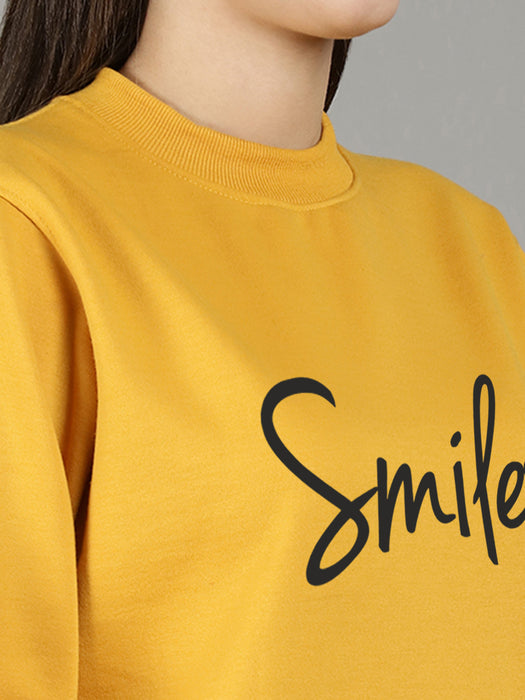 Women Magenta Round Neck Full Sleeve Smile Print Sweatshirt