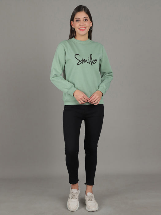 Women Pista Round Neck Full Sleeve Smile Print Sweatshirt