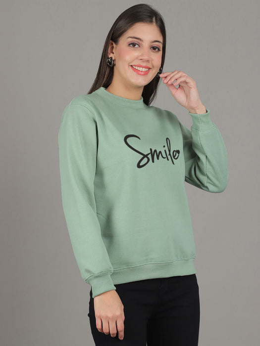 Women Pista Round Neck Full Sleeve Smile Print Sweatshirt