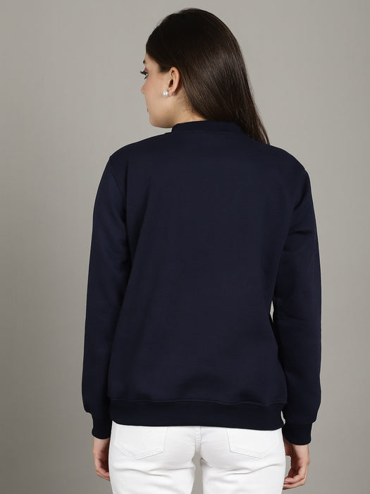 Women Navy blue Round Neck Full Sleeve Smile Print Sweatshirt