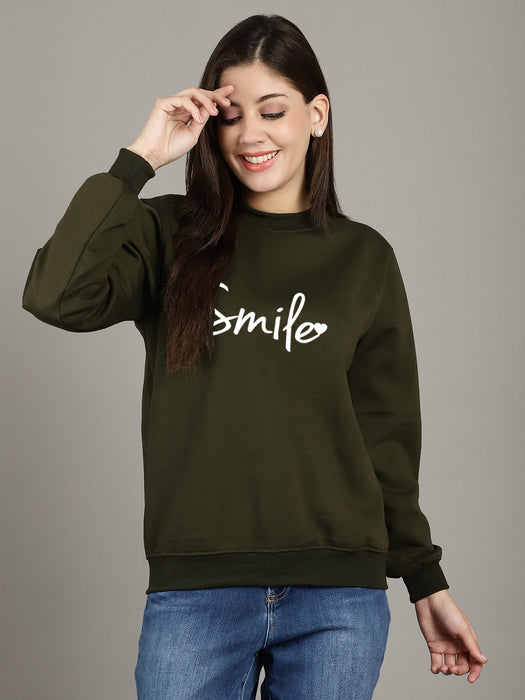 Women Mahendi Round Neck Full Sleeve Smile Print Sweatshirt