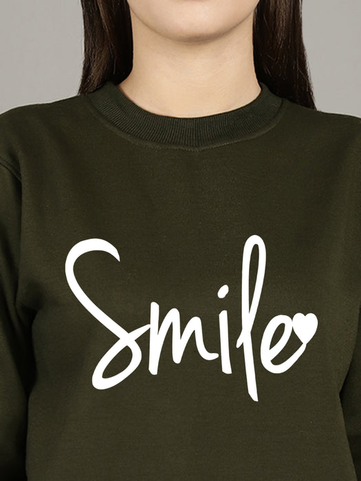 Women Mahendi Round Neck Full Sleeve Smile Print Sweatshirt
