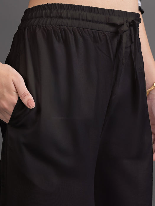 Women Black Viscose Rayon Parallel Pocket Palazzo