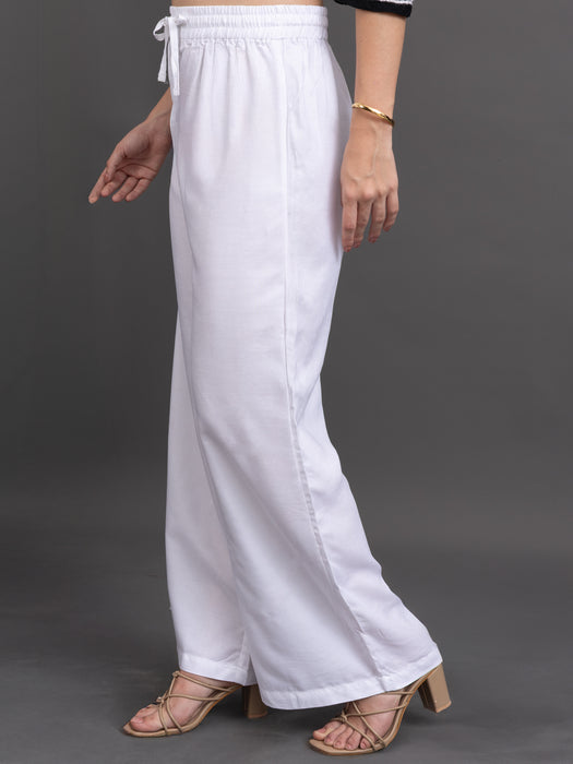 Women White Viscose Rayon Parallel Pocket Palazzo
