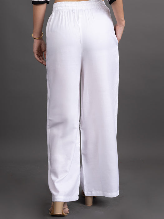 Women White Viscose Rayon Parallel Pocket Palazzo