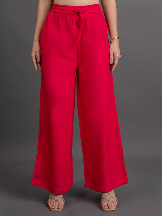 Women Pink Viscose Rayon Parallel Pocket Palazzo