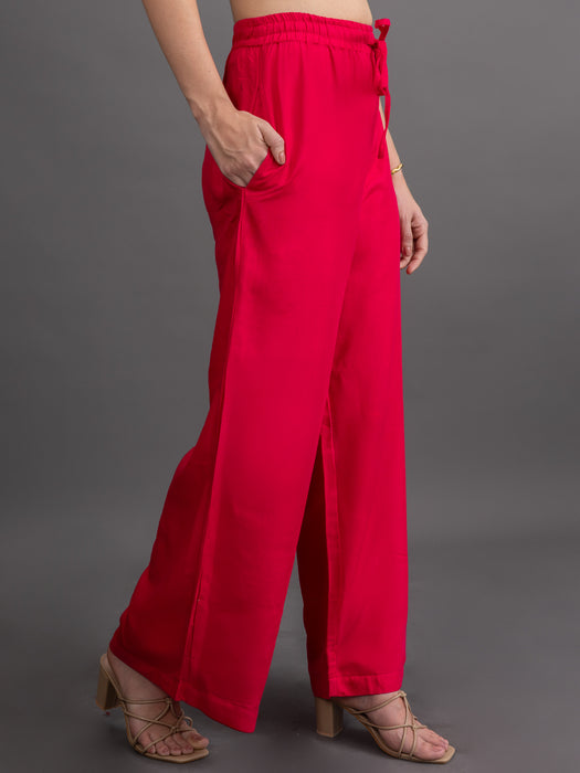 Women Pink Viscose Rayon Parallel Pocket Palazzo