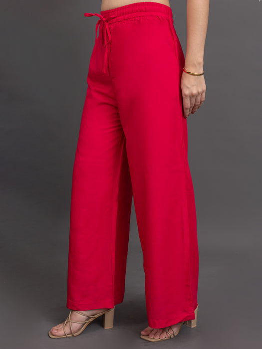 Women Pink Viscose Rayon Parallel Pocket Palazzo