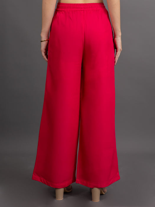 Women Pink Viscose Rayon Parallel Pocket Palazzo