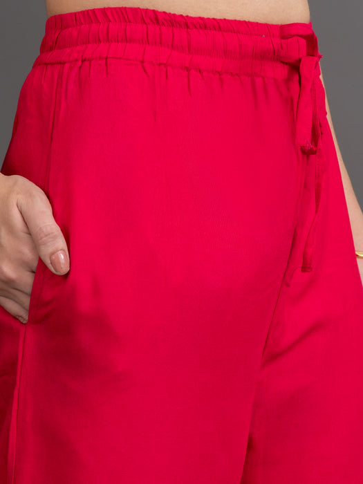 Women Pink Viscose Rayon Parallel Pocket Palazzo