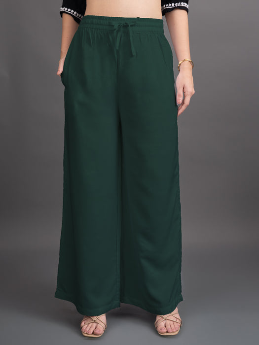 Women Green Viscose Rayon Parallel Pocket Palazzo