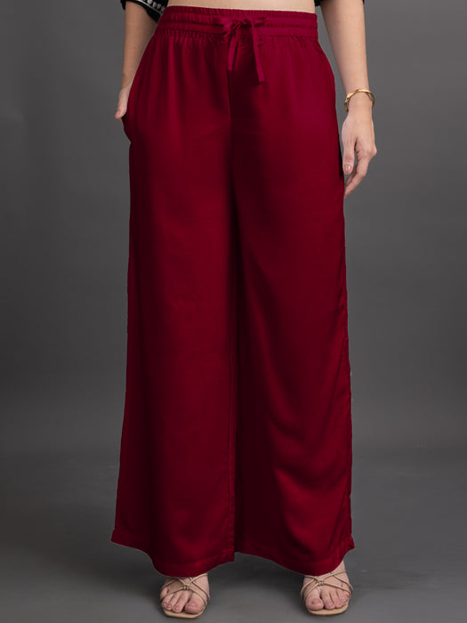 Women Maroon Viscose Rayon Parallel Pocket Palazzo