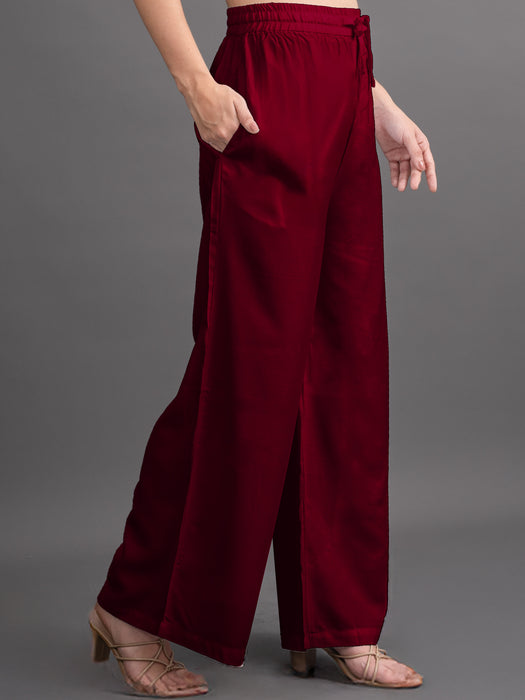 Women Maroon Viscose Rayon Parallel Pocket Palazzo