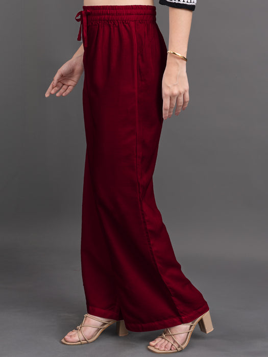 Women Maroon Viscose Rayon Parallel Pocket Palazzo