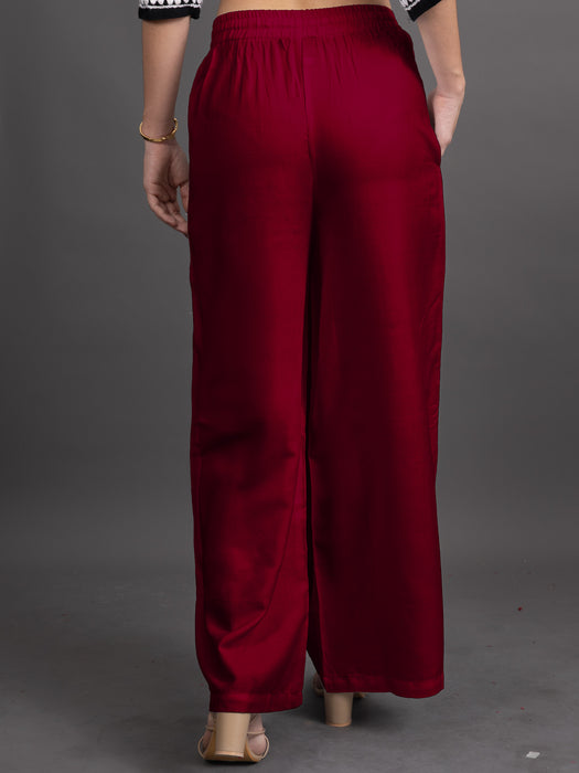 Women Maroon Viscose Rayon Parallel Pocket Palazzo