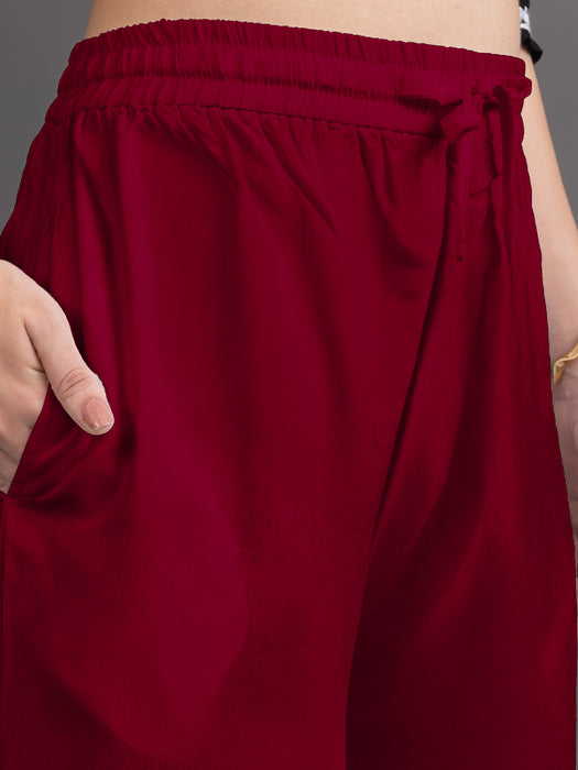 Women Maroon Viscose Rayon Parallel Pocket Palazzo