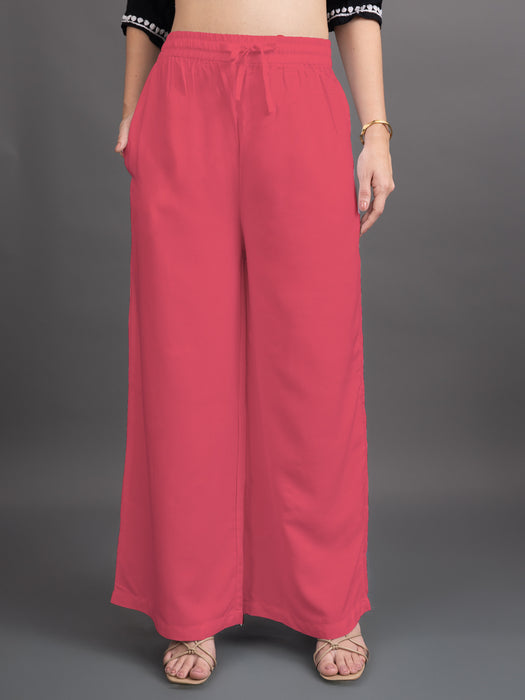 Women Peach Viscose Rayon Parallel Pocket Palazzo
