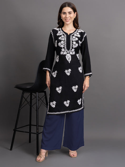 Women Navy Blue Viscose Rayon Parallel Pocket Palazzo