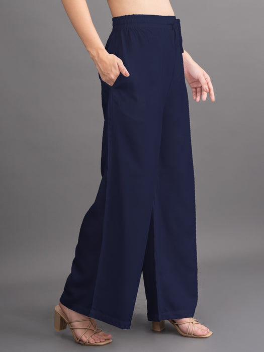 Women Navy Blue Viscose Rayon Parallel Pocket Palazzo