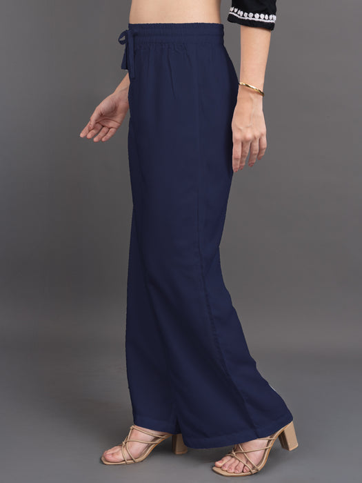 Women Navy Blue Viscose Rayon Parallel Pocket Palazzo